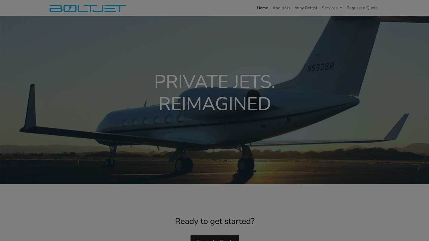 Boltjet Charter Website Homepage